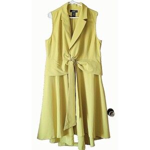 Women's Dress XL Sleeveless Collar Charteuse Yellow Solid Hi Low Midnight Velvet